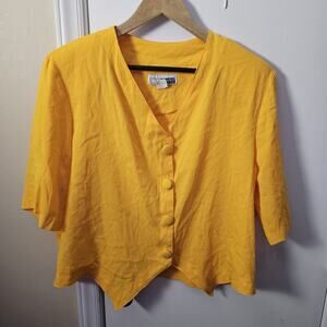 VTG 90s CM Shapes Yellow Cropped Blouse Size 2X Retro Colorful 80s Momcore